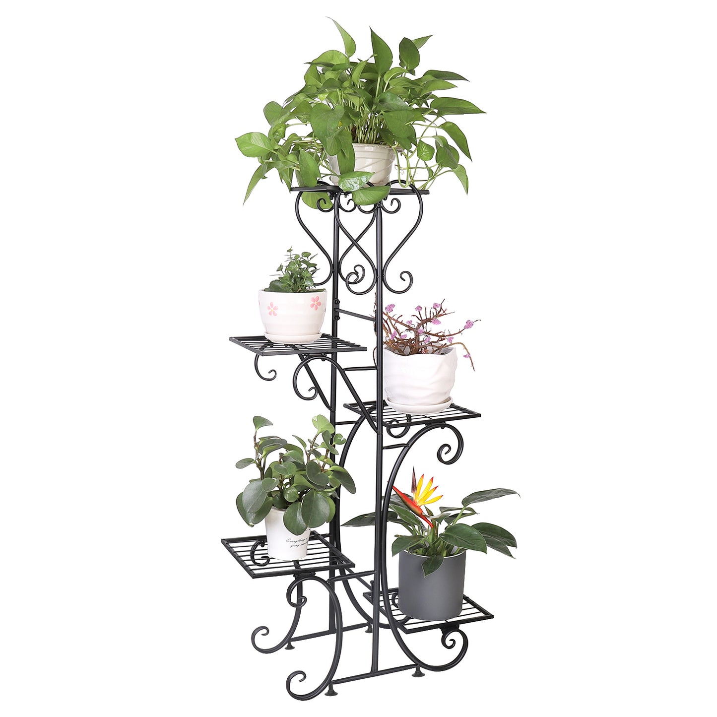 5-Tier Tall Metal Plant Stand Scrollwork Indoor Flower Shelf