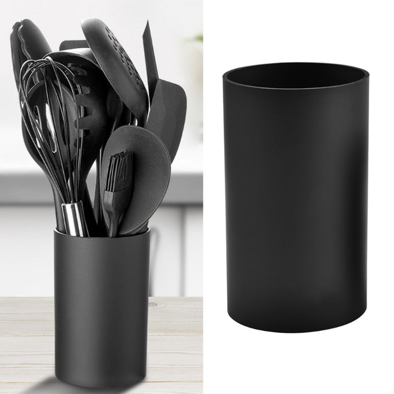 Black Cylinder Utensil Holder, Kitchen Cutlery Storage Caddy