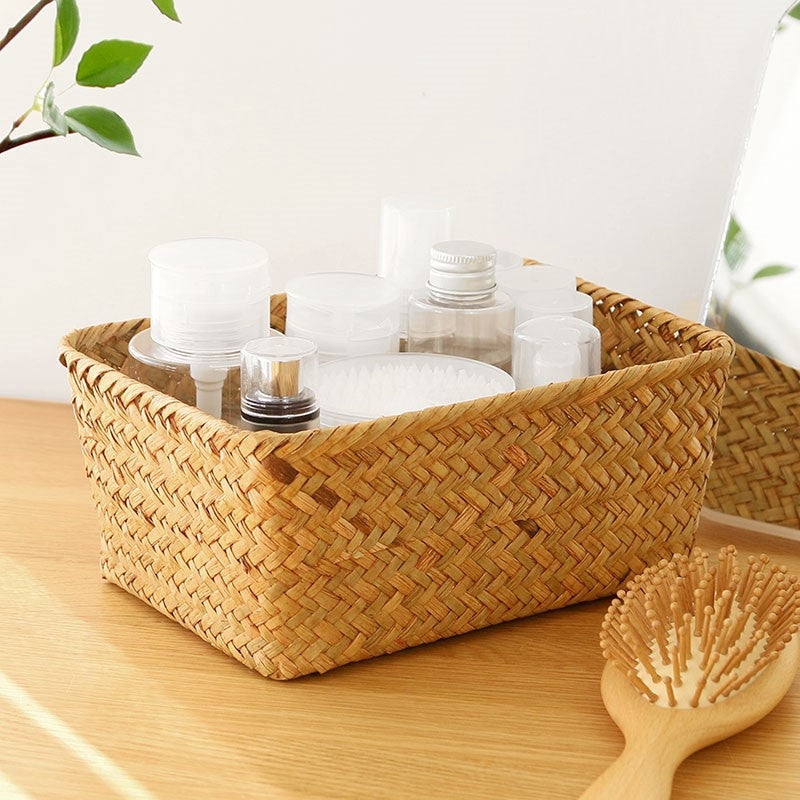 Seagrass Desk Organizer Basket Set - Woven Storage Bins for Sundries