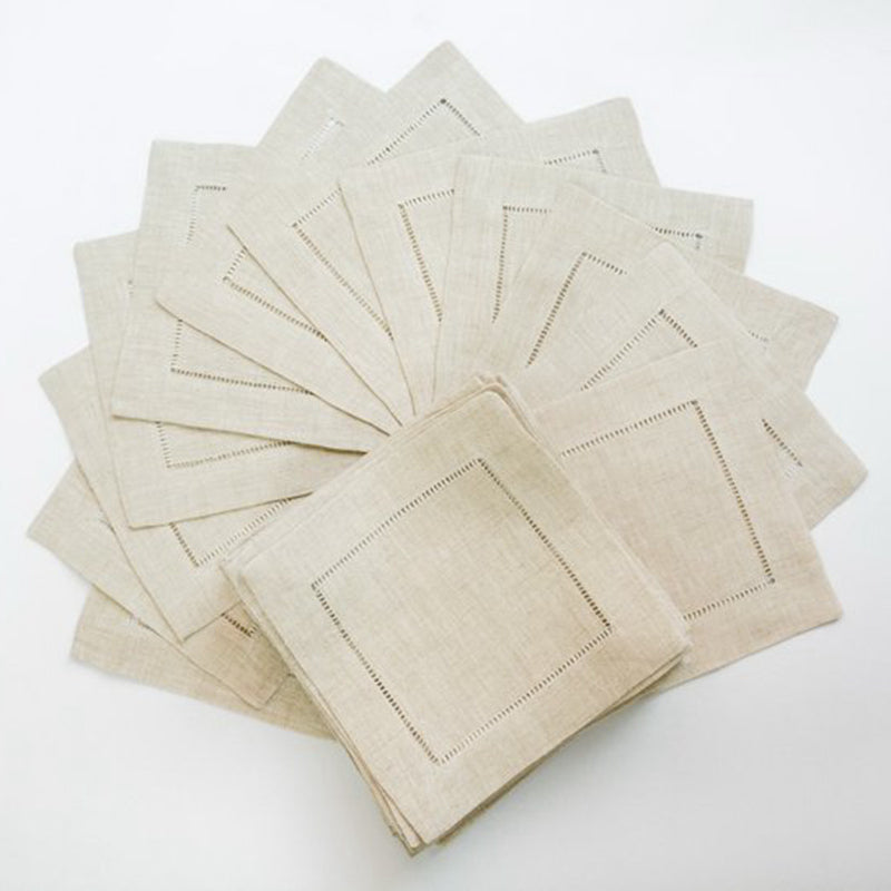 Set of 12 Hemstitch Cocktail Napkins — Linen Party & Wedding Cloth