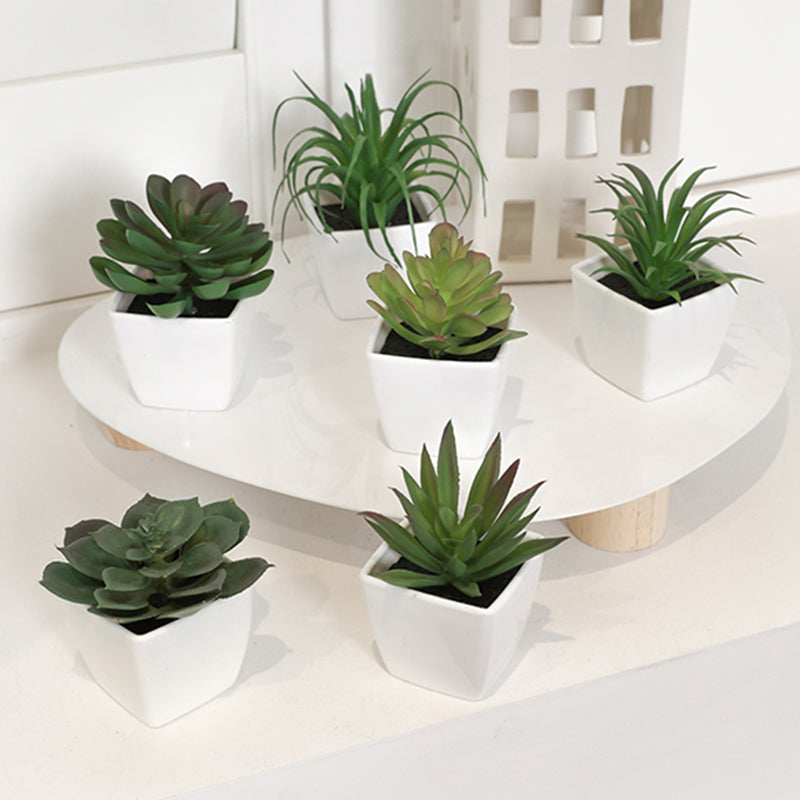 Mini Potted Artificial Succulents, 6-Piece Faux Plant Set in Pots