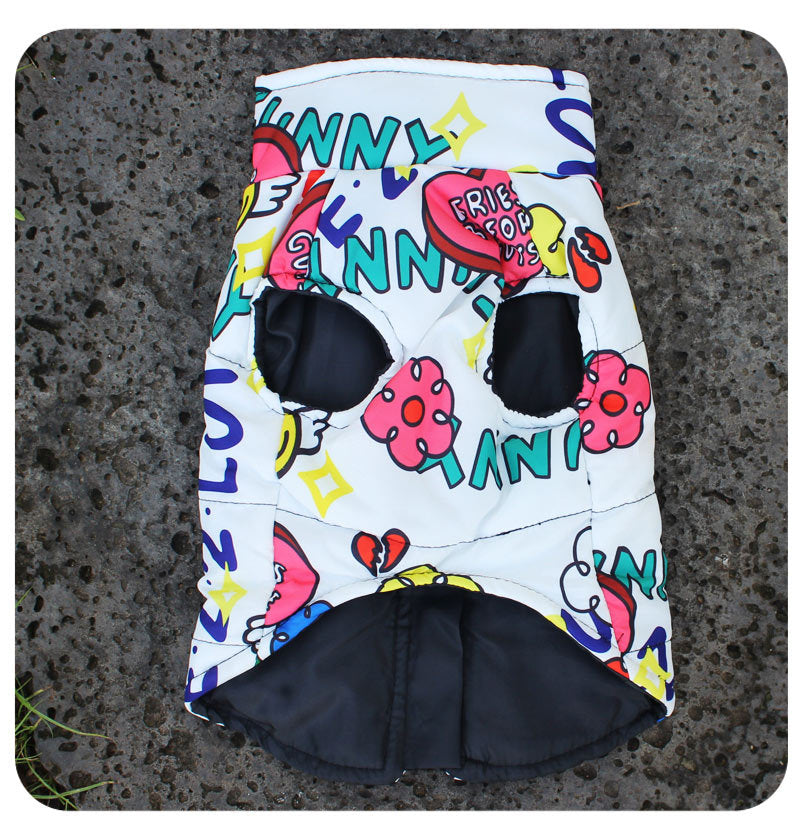 Waterproof Dog Coat - Warm Padded Winter Jacket with Graffiti Print