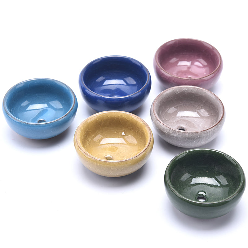 Ice-Crack Glaze Ceramic Planter - Mini Succulent Pot w/ Drainage Hole