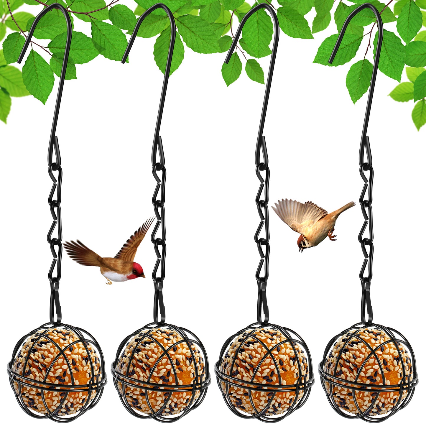 Hanging Suet Ball Bird Feeder Set - Metal Cage with Chain