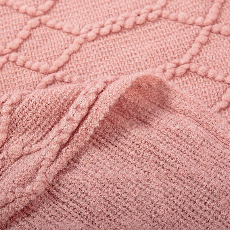 Nordic Knit Throw Blanket with Tassels β Soft Diamond Texture