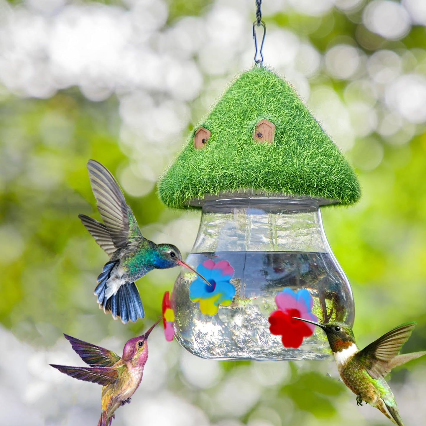 Hanging Hummingbird Feeder - Ant & Bee Proof Mushroom House Nectar Fee