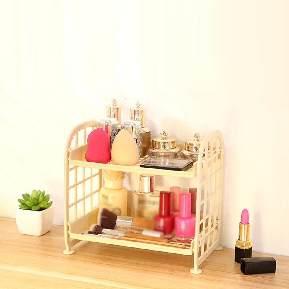 2-Tier Desktop Storage Shelf - Compact Organizer Rack for Desk & Vanity