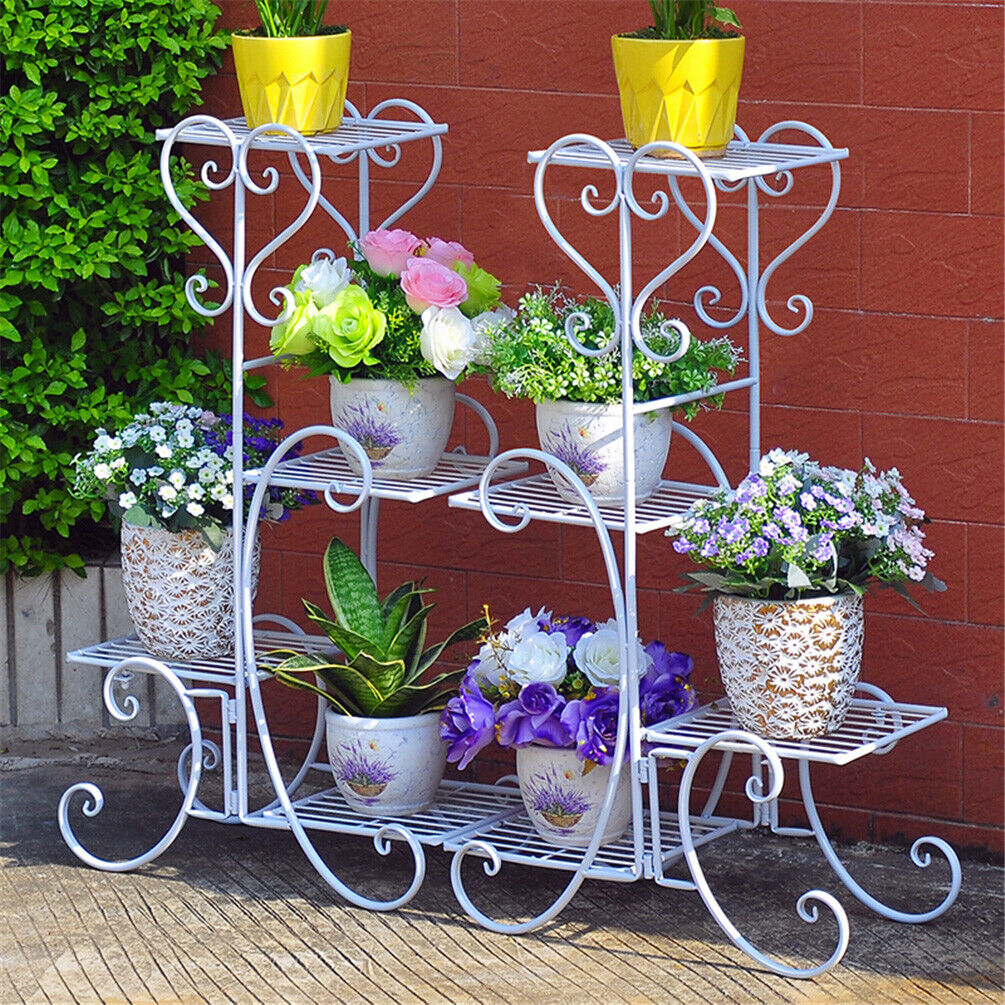 Round Metal Plant Stand Scrollwork Flower Pot Holder for Patio