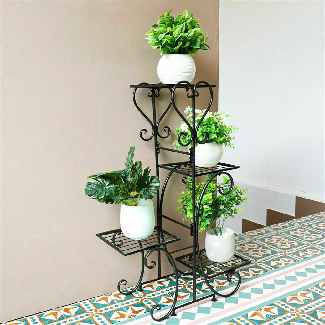 Round Metal Plant Stand Scrollwork Flower Pot Holder for Patio