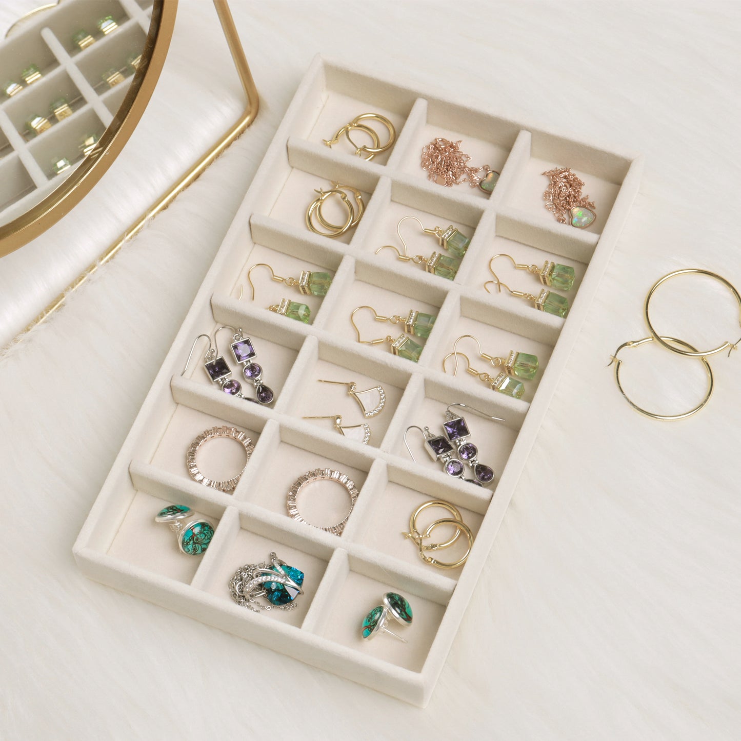 Velvet Jewelry Tray Organizer - Stackable Drawer Display for Rings & Earrings