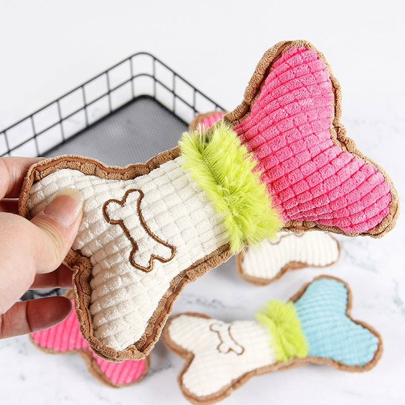 Plush Squeaky Dog Toy Bone Chew Toy for Small and Medium Dogs