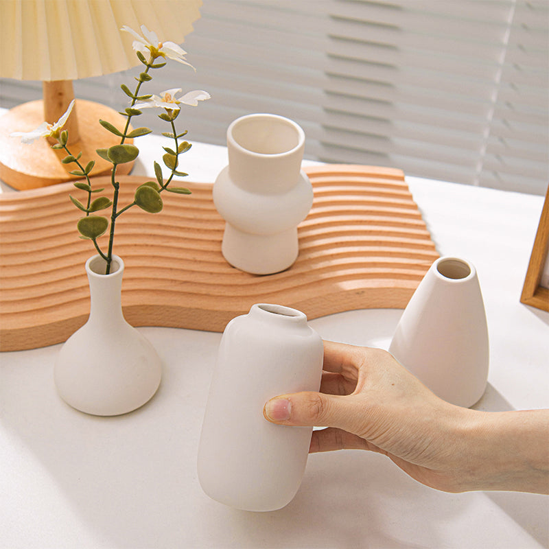 White Ceramic Bud Vase Set - Nordic Minimalist Flower Vases