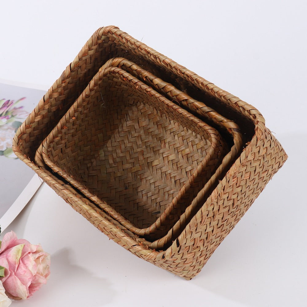 Seagrass Storage Basket Set - Woven Organizer Bins for Home & Snacks
