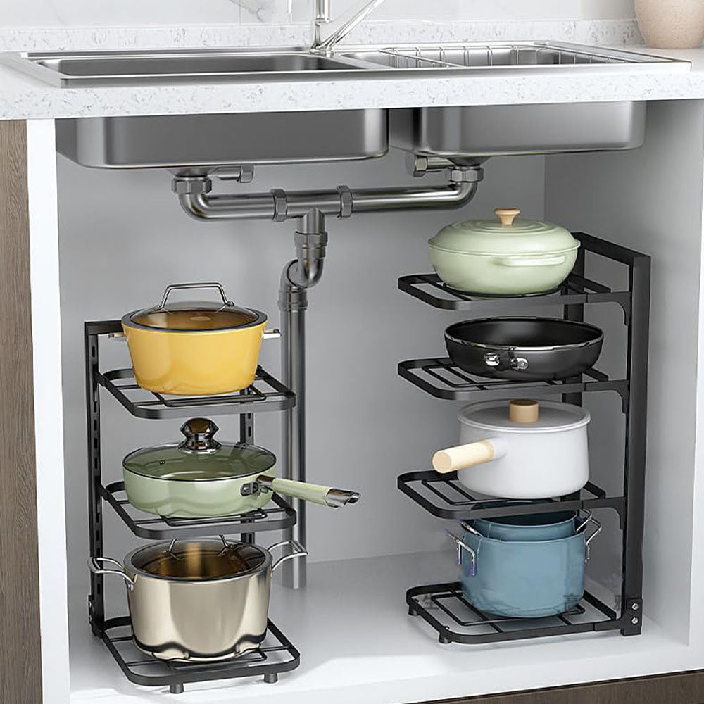 Adjustable Pot and Pan Organizer Rack, Heavy-Duty Under-Cabinet Stand