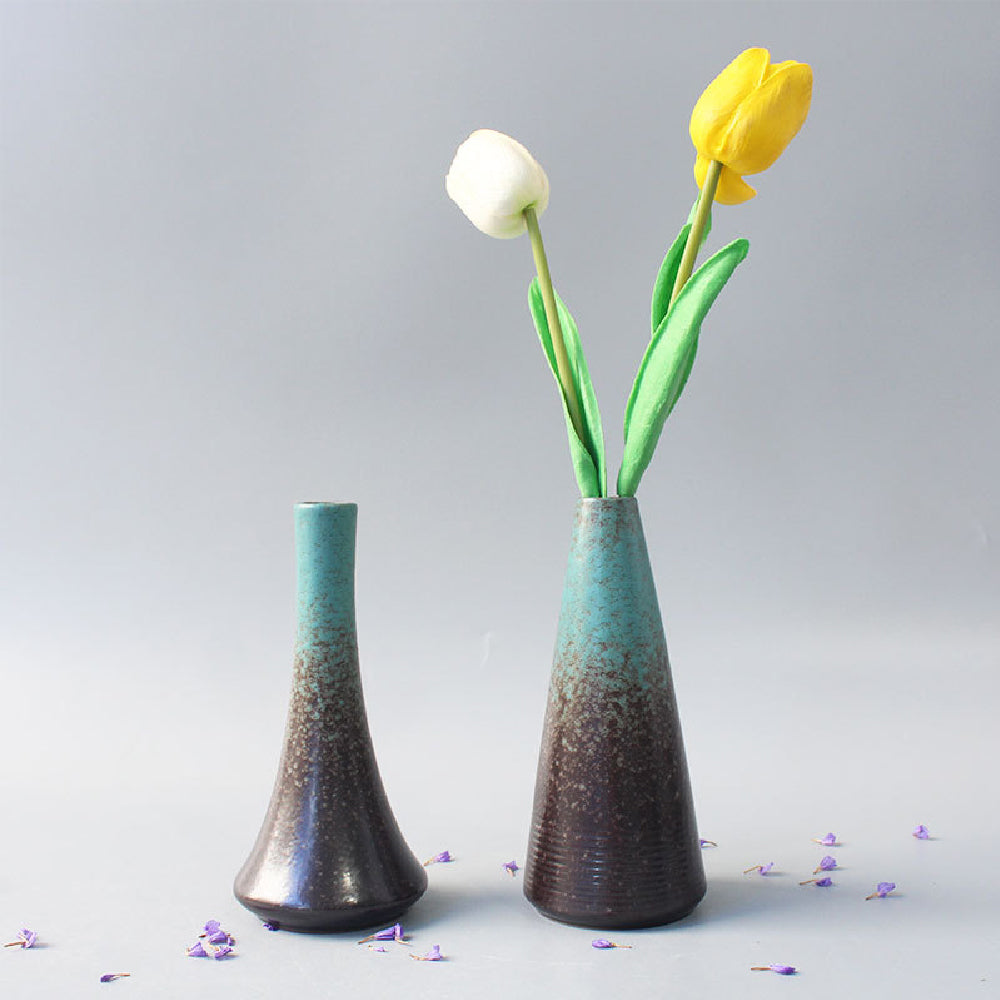 Reactive Glaze Ceramic Bud Vase - Teal Stoneware Flower Vase Decor