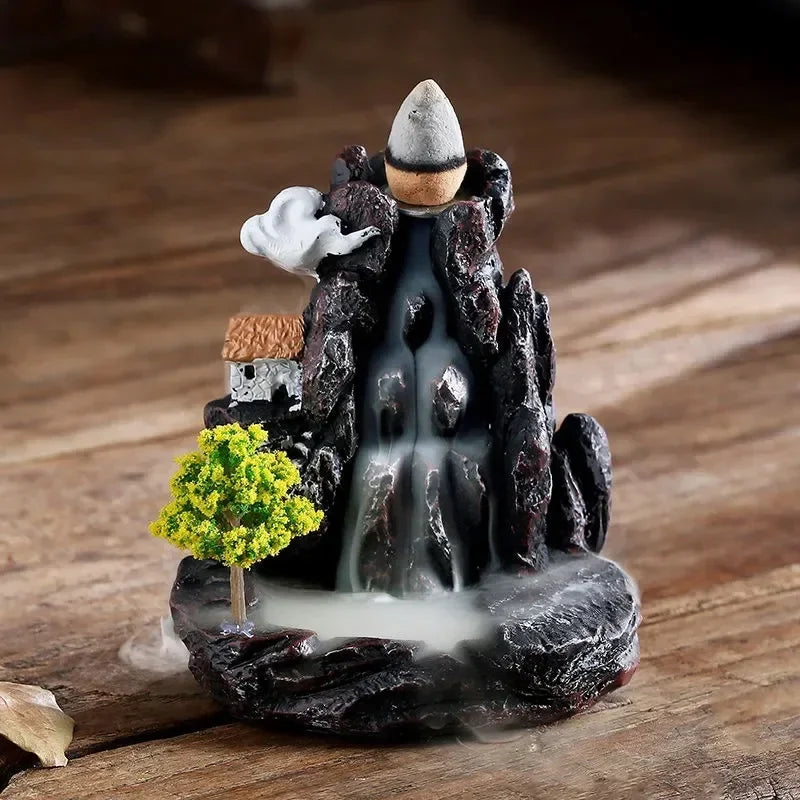 Backflow Incense Burner Mountain Waterfall Cone Holder Decor