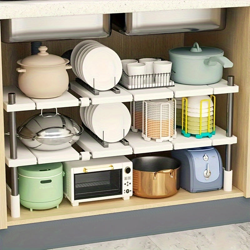 Adjustable Under Sink Storage Rack, Expandable Cabinet Shelf