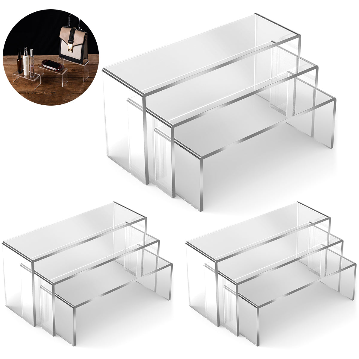 Clear Acrylic Display Riser Set - U-Shape Stands for Retail & Decor
