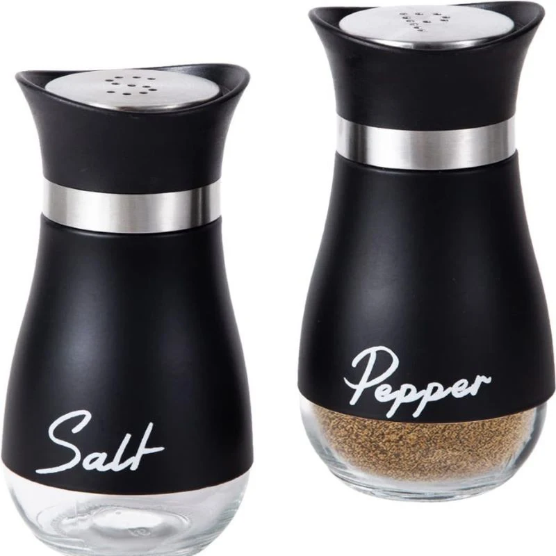 Salt & Pepper Shaker Set Glass Bottles with Stainless Accents