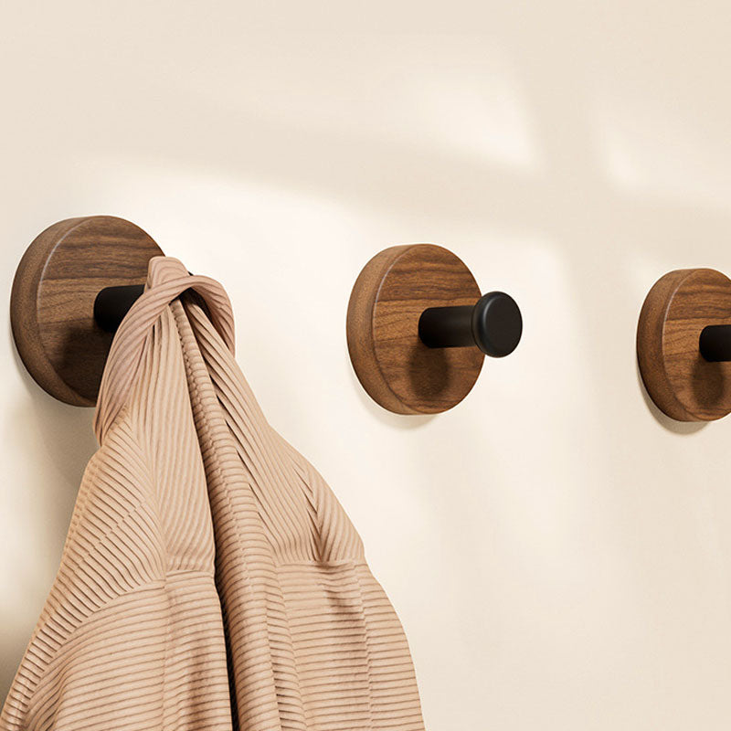 Self-Adhesive Wooden Wall Hooks, Modern Round Coat & Towel Hooks