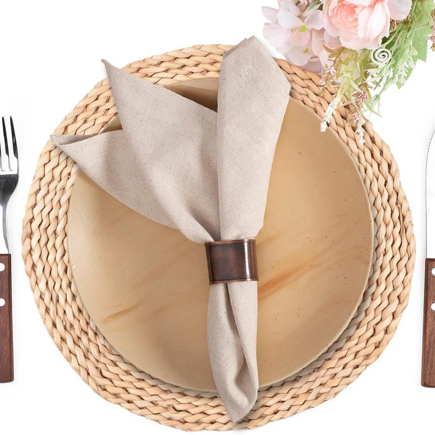 Set of 12 Linen Cotton Dinner Napkins — Natural Reusable Cloth Set