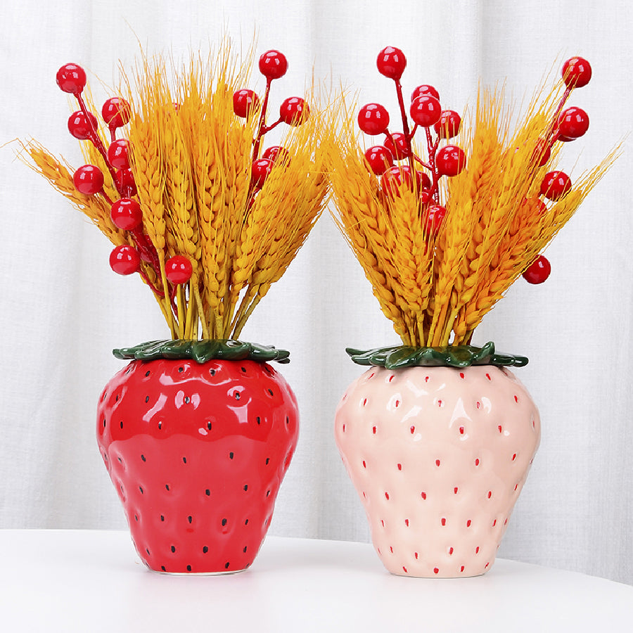 Strawberry Ceramic Vase - Cute Fruit-Shaped Flower Bud Vase Decor