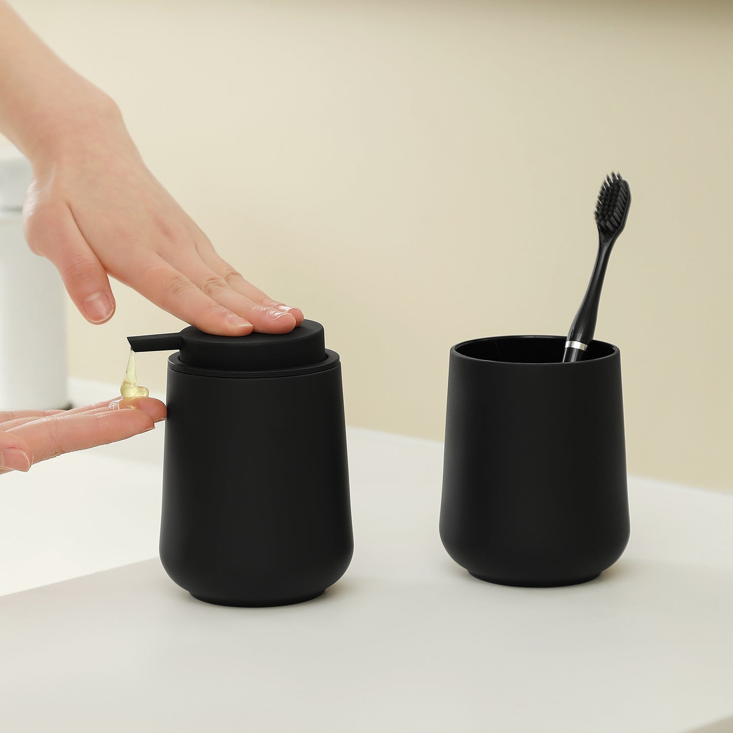 2-Piece Bathroom Set Matte Black Soap Dispenser & Tumbler Cup