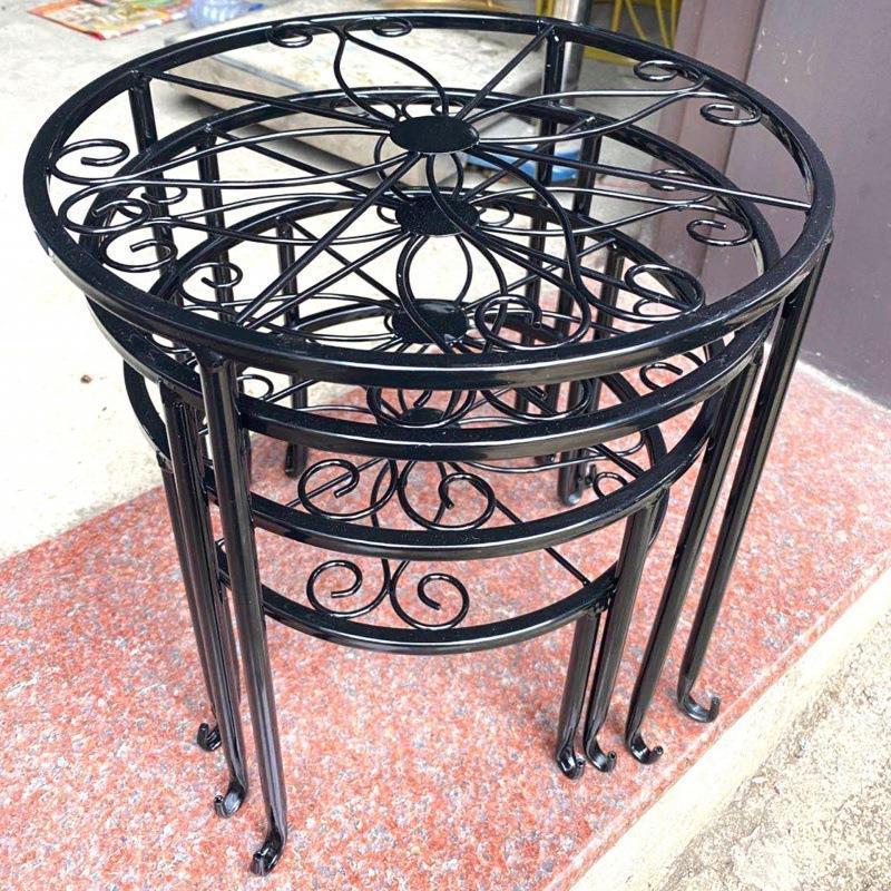 Round Cast Iron Plant Stand Scrollwork Metal Flower Pot Holder