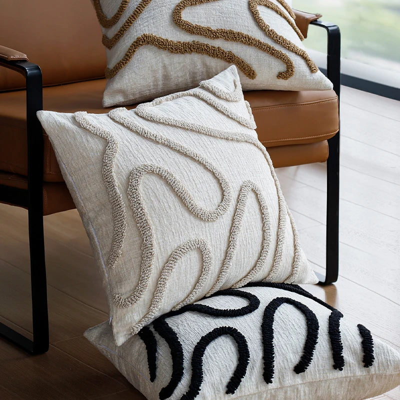 Boho Tufted Throw Pillow Cover β Soft Abstract Line Cushion 45cm