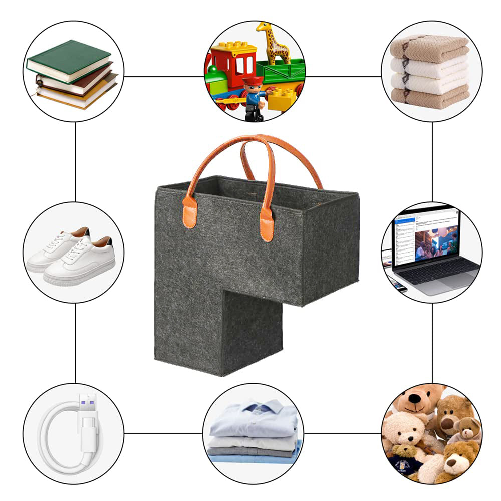 Large Felt Stair Basket, Step-Edge Storage Tote with PU Handles
