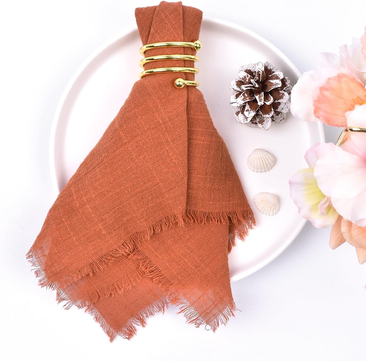 10-Pack Cotton Gauze Napkins β Frayed-Edge Boho Wedding Linens