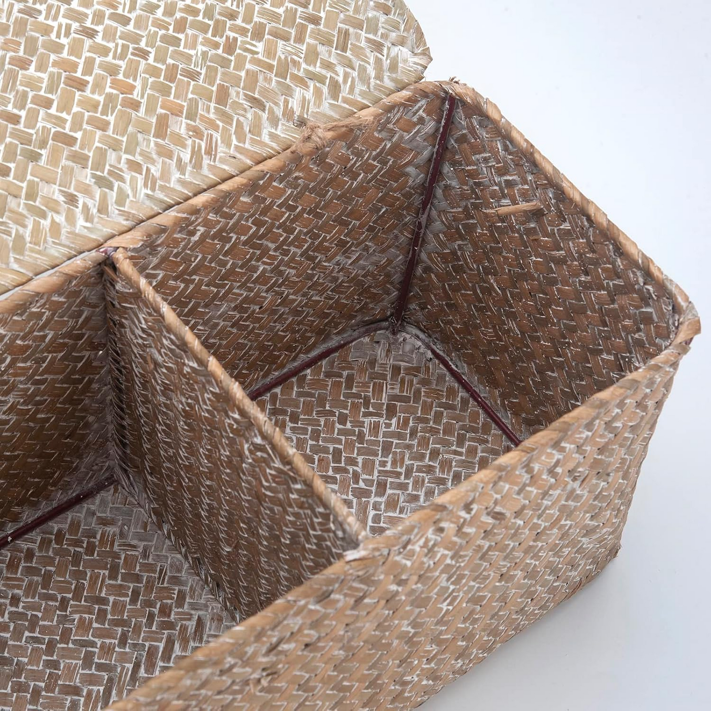 Whitewash Seagrass Toilet Paper Storage Basket with Lid