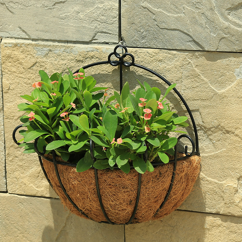 Wall-Mounted Coco Coir Hanging Basket, Scrollwork Metal Planter