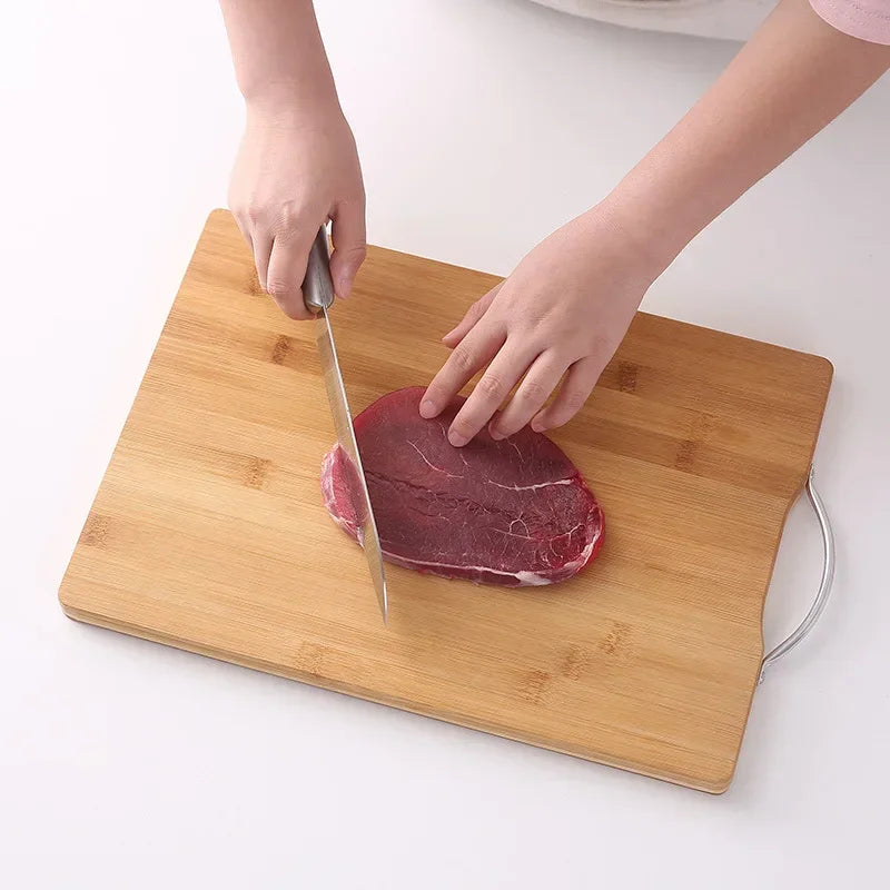 Large Rectangular Bamboo Cutting Board with Steel Handle for Kitchen
