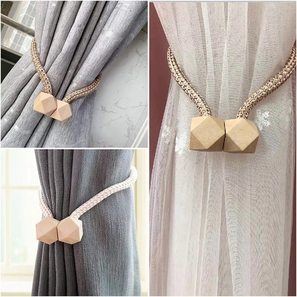 Magnetic Curtain Tiebacks Thick Woven Rope Holdback Buckles