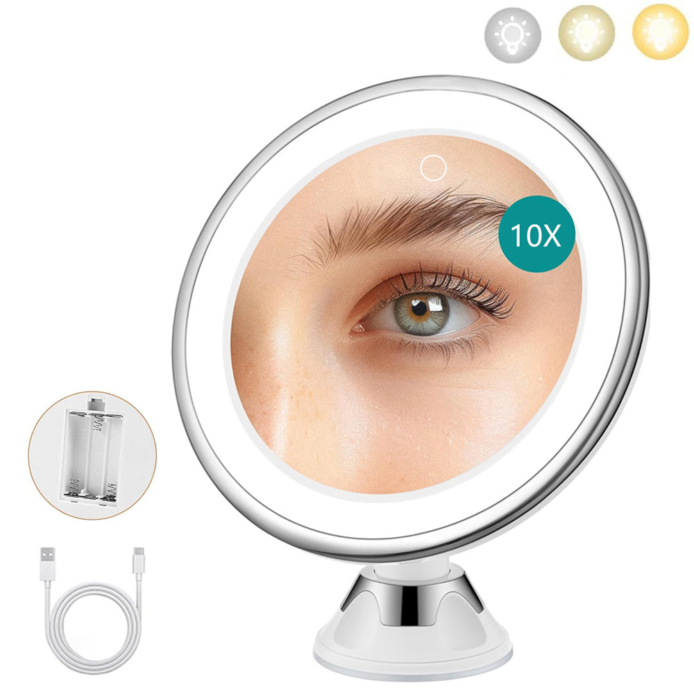 10X Magnifying Makeup Mirror, Lighted Vanity Mirror with 3 Light Modes