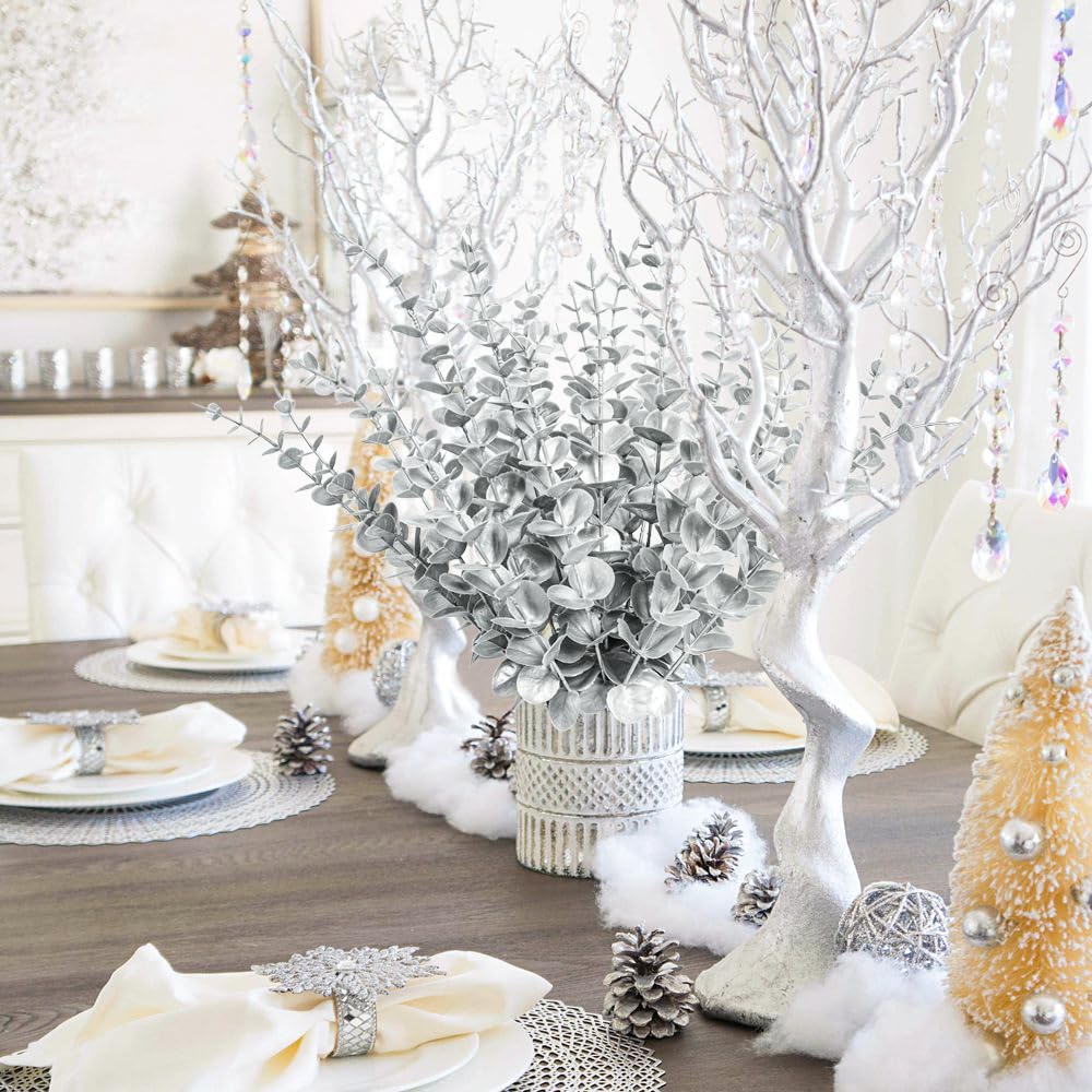 Gold & Silver Eucalyptus Stems β Faux Metallic Greenery 20pcs