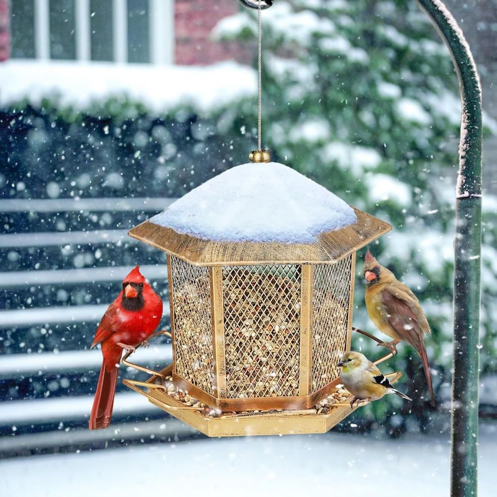 Large Capacity Squirrel-Proof Bird Feeder - Heavy Duty Metal Mesh Feed