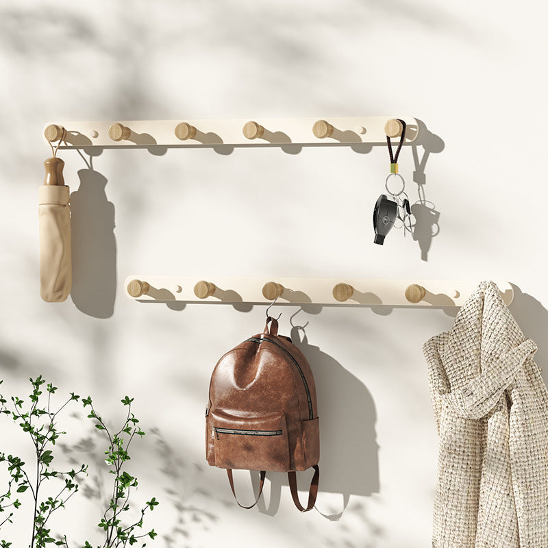 No-Drill Wooden Peg Coat Rack, Wall & Over-Door Entryway Hook Rail