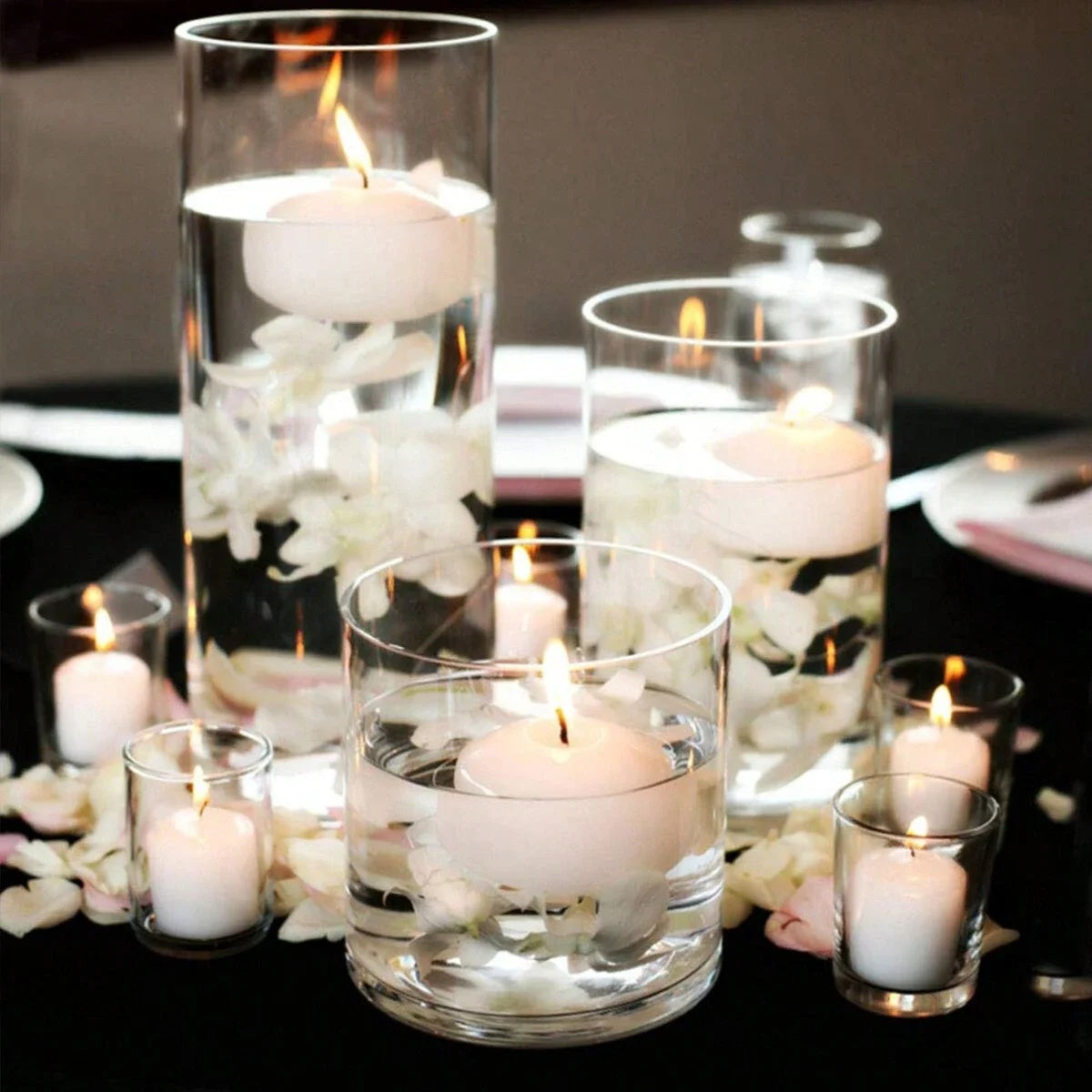 Clear Glass Cylinder Candle Holder - Floating Tealight Wedding Vase