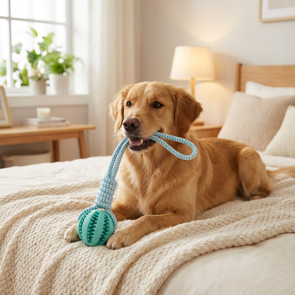 Dog Chew Ball with Cotton Rope, Treat-Dispensing Tug Toy for Dogs