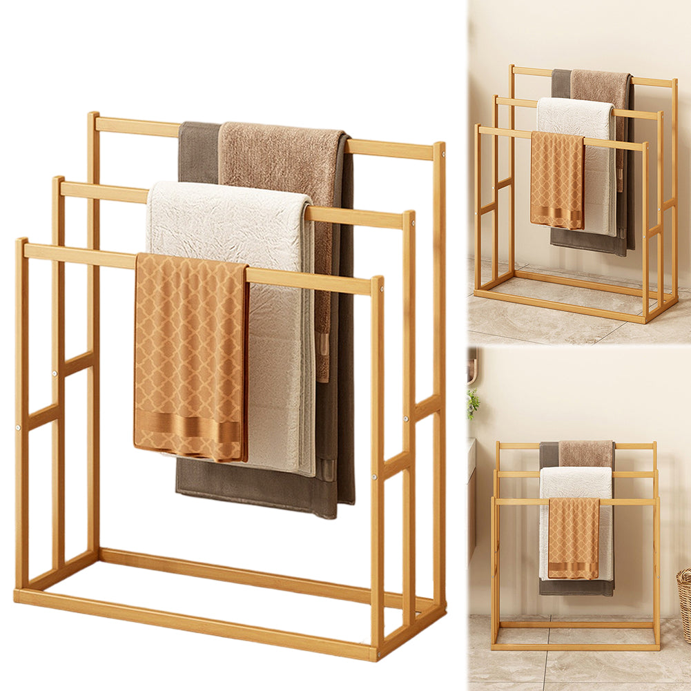Freestanding Bamboo Towel Rack, 3-Tier Blanket Ladder Stand
