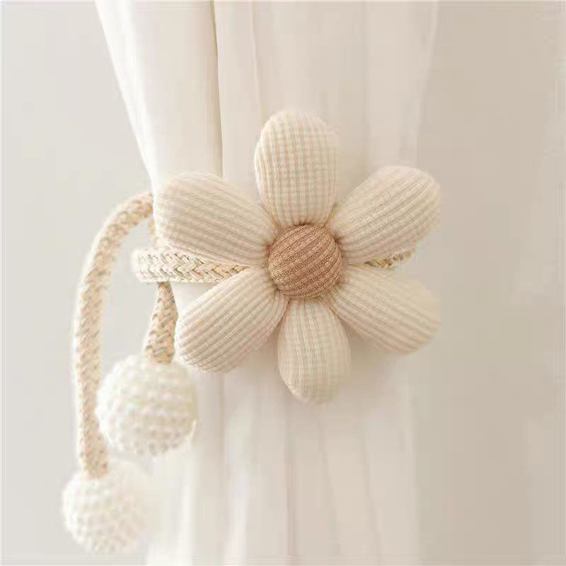 Daisy Flower Magnetic Curtain Tiebacks with Pearl Tassel (Set)