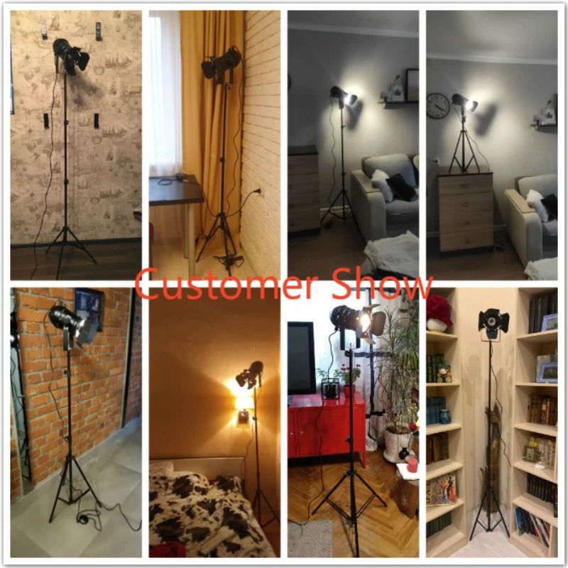 Industrial Tripod Spotlight Floor Lamp in Matte Black