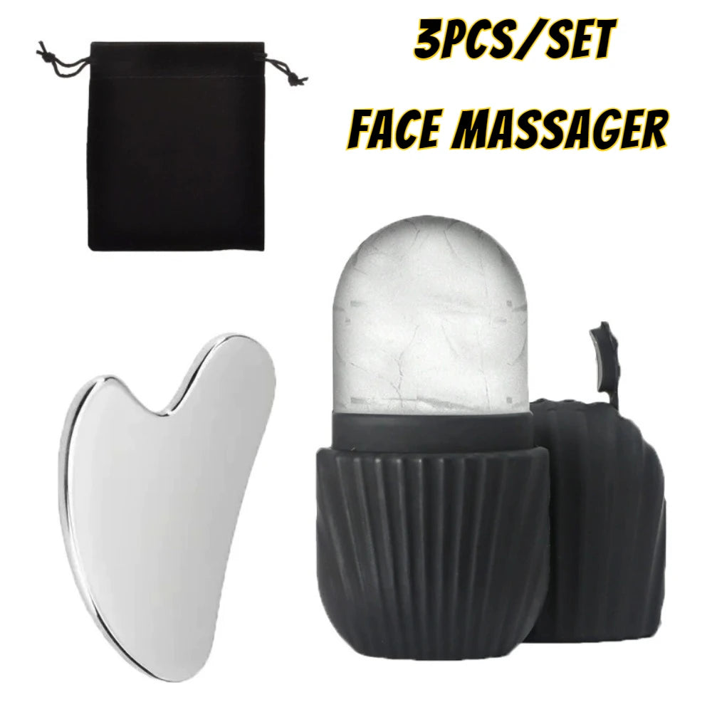 Ice Face Roller & Stainless Steel Gua Sha Board Set