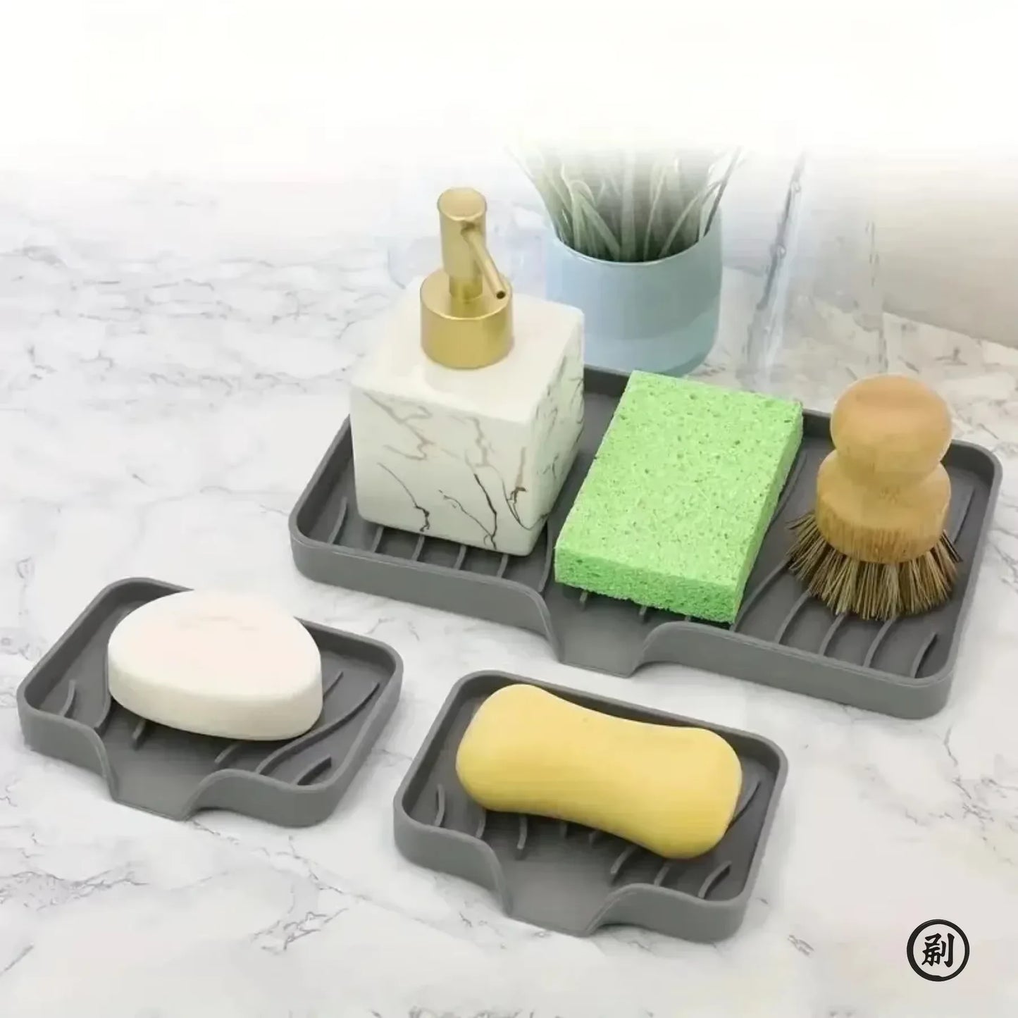 Silicone Sink Tray with Drain for Soap and Sponge Storage
