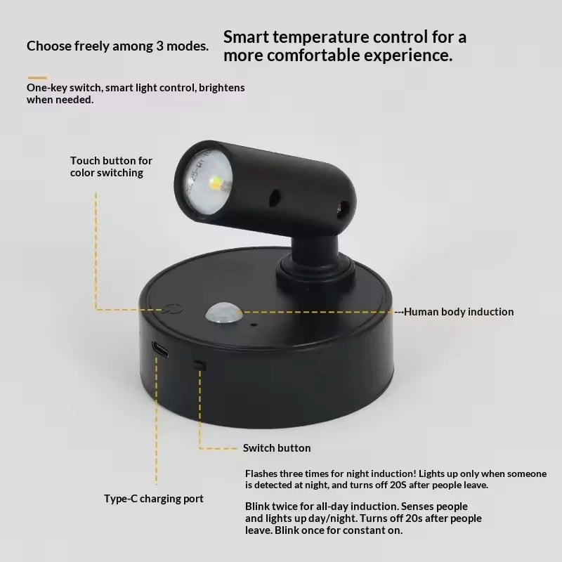 Magnetic Cordless LED Wall Light Rechargeable Touch Sconce