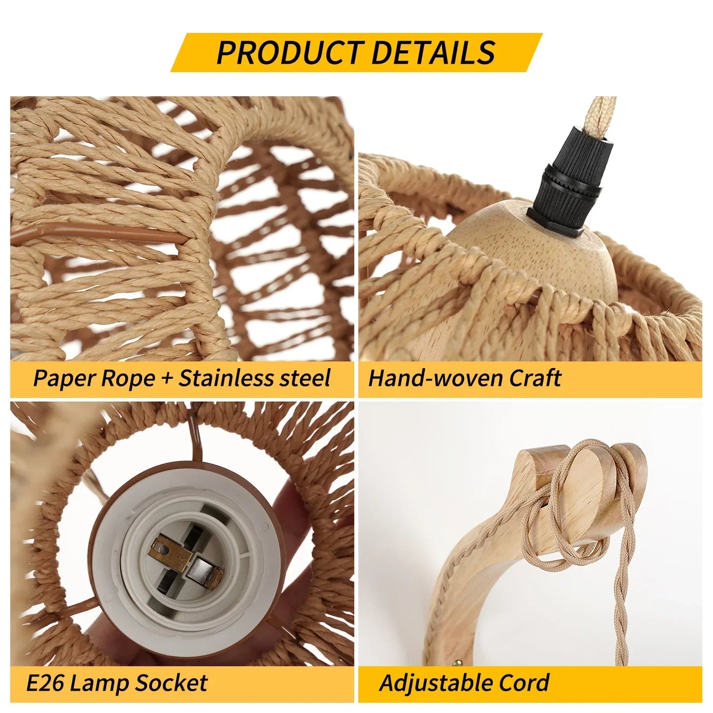 Woven Rattan Wall Lamp, Wood Arm Plug-In Bedside Sconce