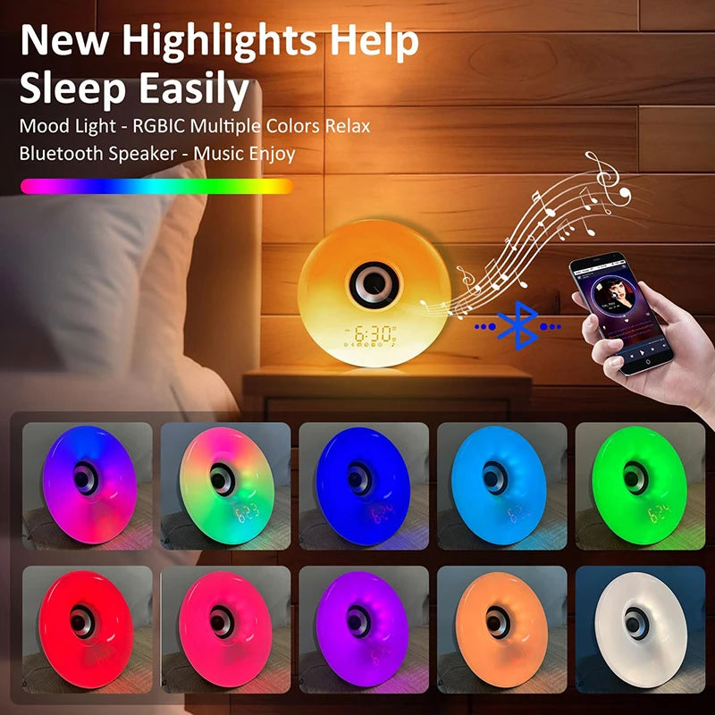 Sunrise alarm clock wake-up light with Bluetooth speaker