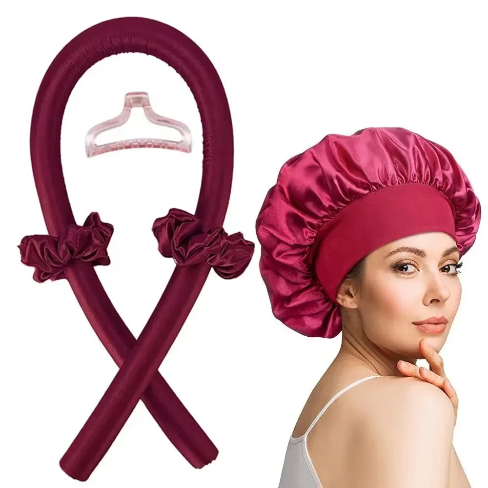 Heatless Curling Rod with Night Cap — No-Heat Ribbon Hair Curler Set for Women